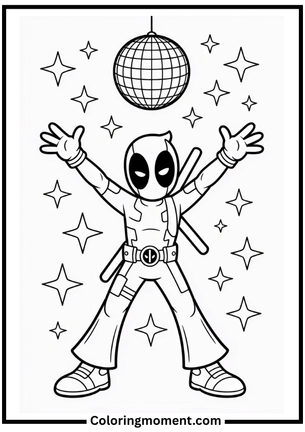 Disco Deadpool Coloring Page