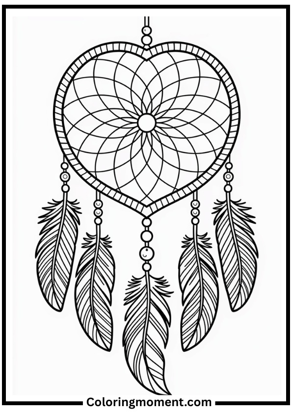 Dreamcatcher Heart Coloring Page
