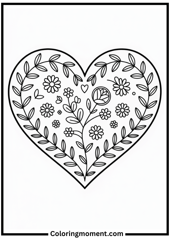 Floral Heart Coloring Page
