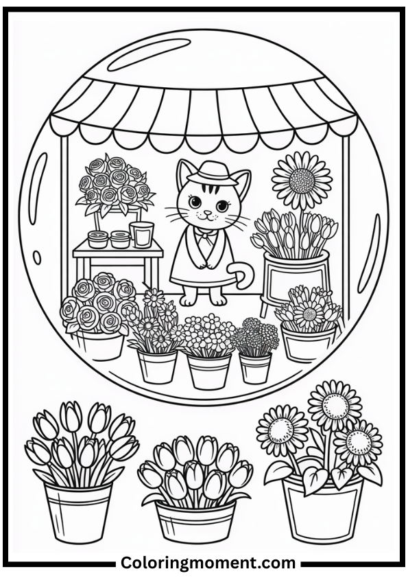 Flower Market Globe coloring page