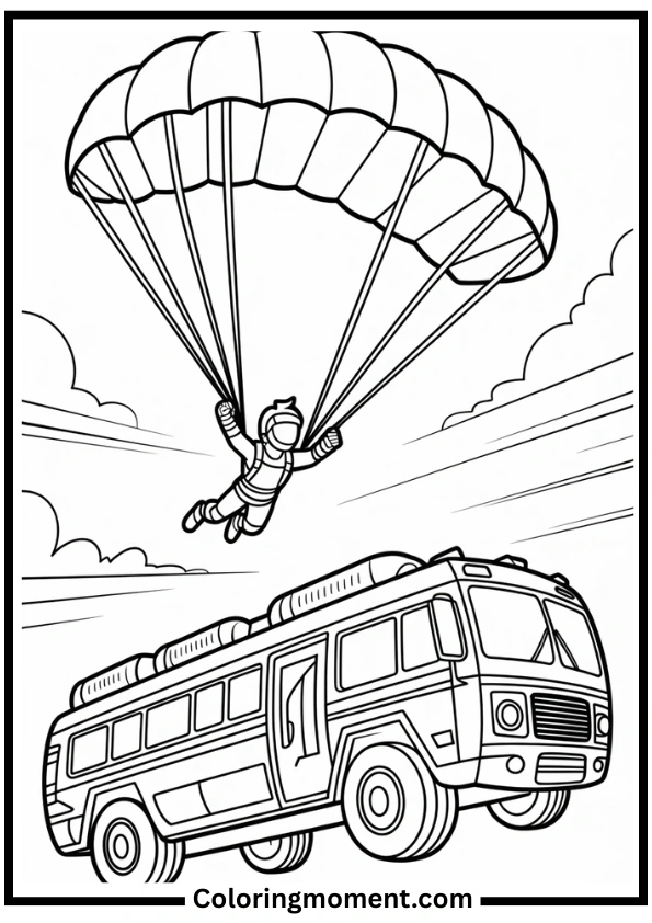 Fortnite Battle Bus Parachute Coloring Page