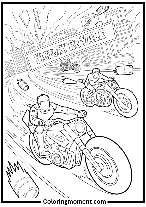 Fortnite Motorcycle Chase Coloring Page