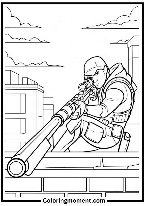 Fortnite Sniper on Rooftop Coloring Page