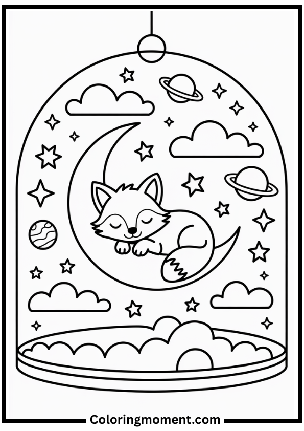 Fox Sleeping on the Moon coloring page