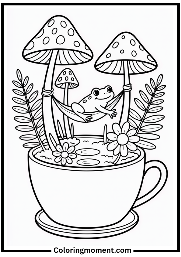 Frog Hammock Garden Cup coloring page