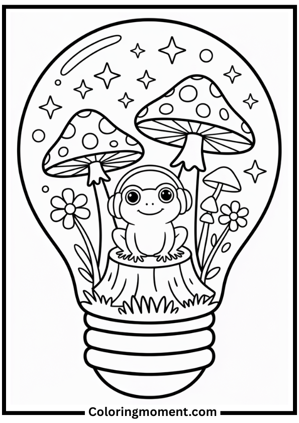 Frog Lightbulb Garden coloring page