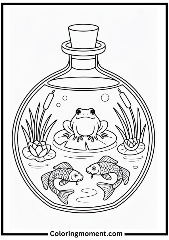 Frog Pond in Perfume Bottle coloring page