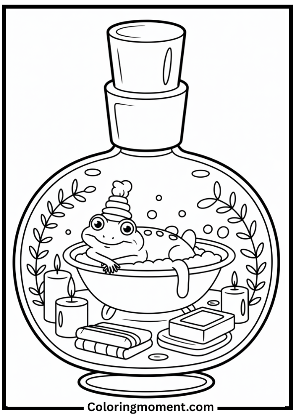Frog Spa in Perfume Bottle coloring page