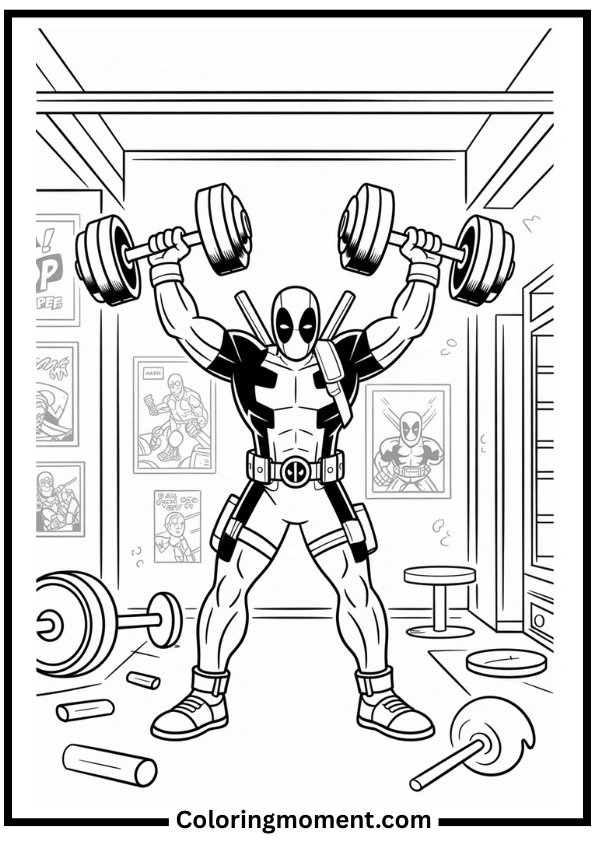 Gym Day with Deadpool Coloring Page