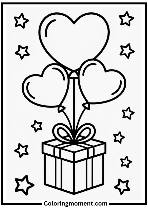 Heart Balloon Gift Coloring Page