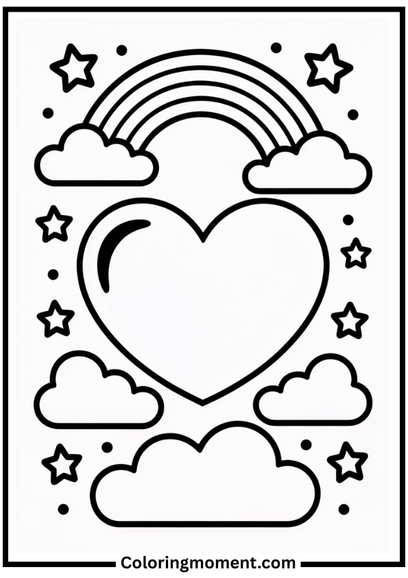 Heart in Clouds Coloring Page