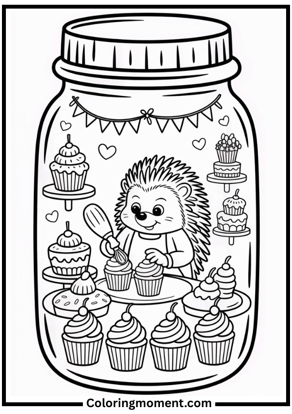 Hedgehog Cupcake Shop coloring page