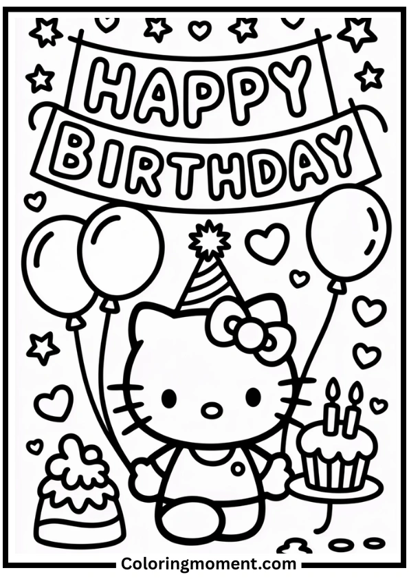 Hello Kitty Birthday Party Coloring Page