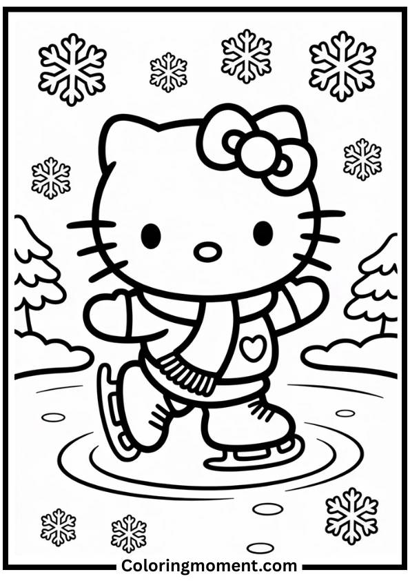 Hello Kitty Ice Skating Coloring Page