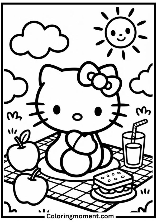 Hello Kitty Picnic Time Coloring Page
