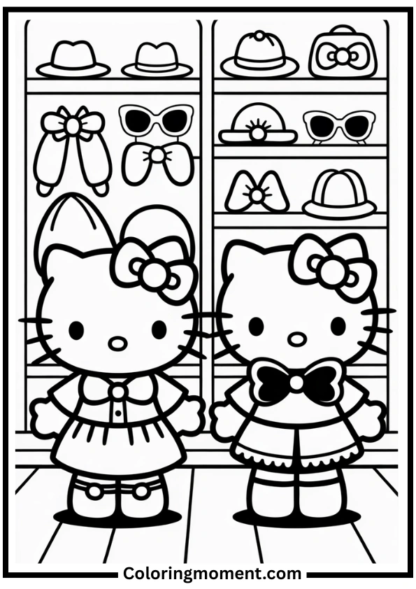 Hello Kitty Playing Dress-Up Coloring Page