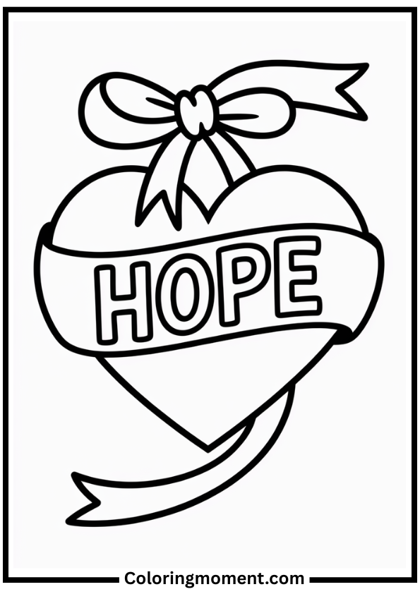 Hope Ribbon Heart Coloring Page