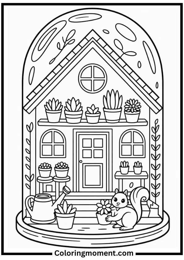 House in Glass Dome coloring page