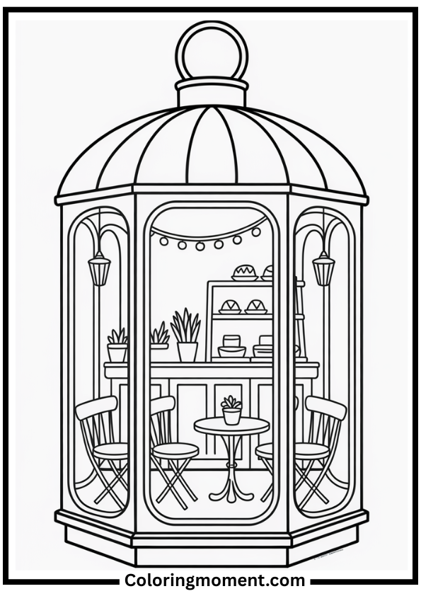 Lantern Café Scene coloring page