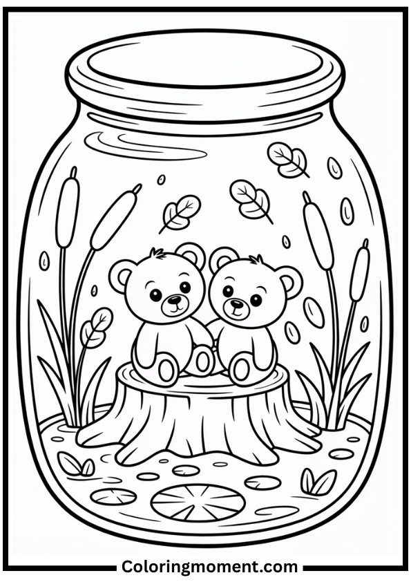 Mini Bear Jar Forest coloring page