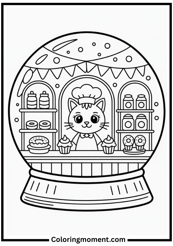 Mini Cat Bakery Globe coloring page