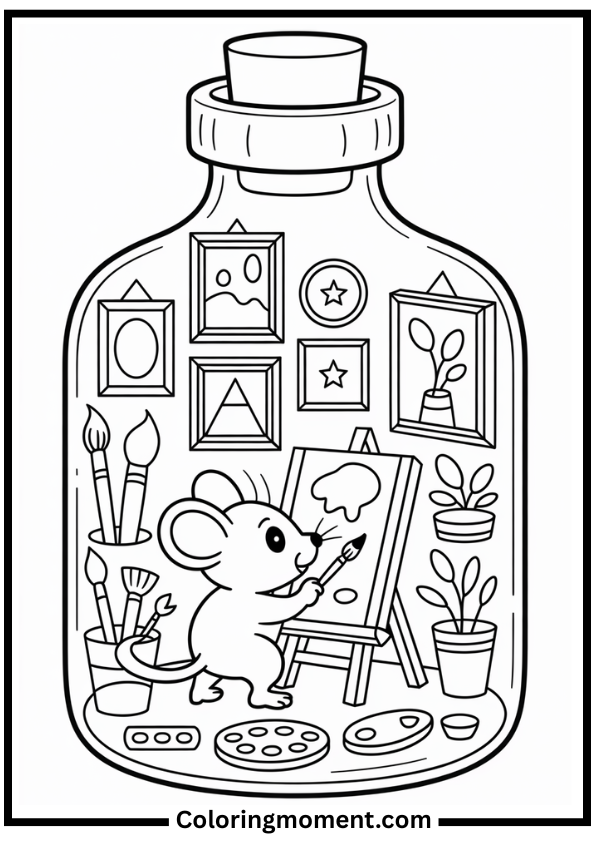 Mouse Painting Bottle coloring page