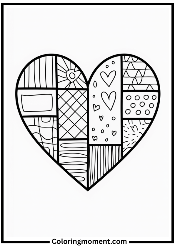 Patchwork Heart Coloring Page