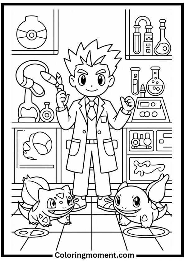 Pokémon Lab Visit Coloring Page