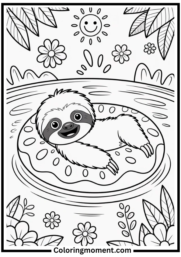 Pool Float Sloth Coloring Page