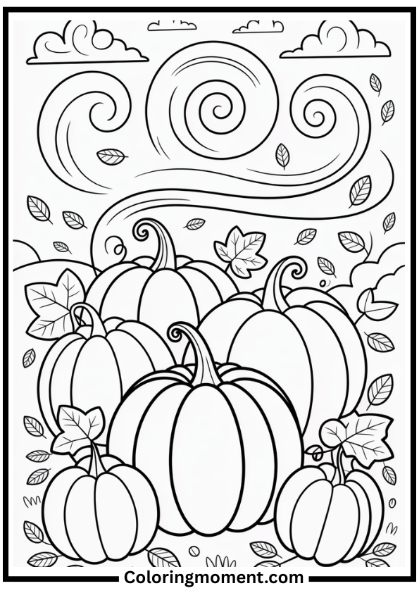 Pumpkin Patch With Vines Coloring Page
