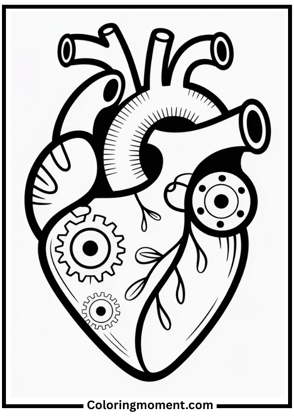 Steampunk Heart Coloring Page