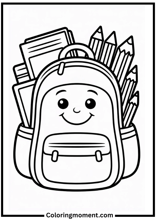 Backpack with School Supplies Coloring Page