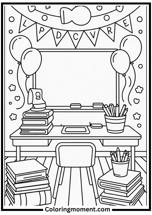 Classroom with Decorations Coloring Page