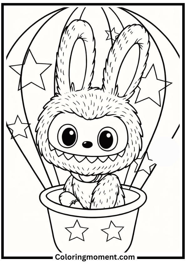 Hot Air Balloon Labubu Coloring Page