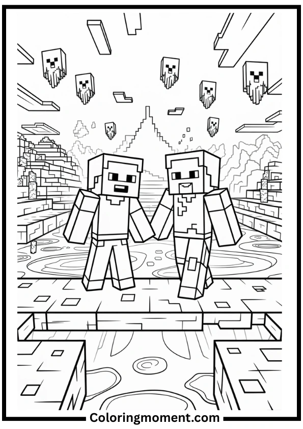 Minecraft Nether Adventure Coloring Page