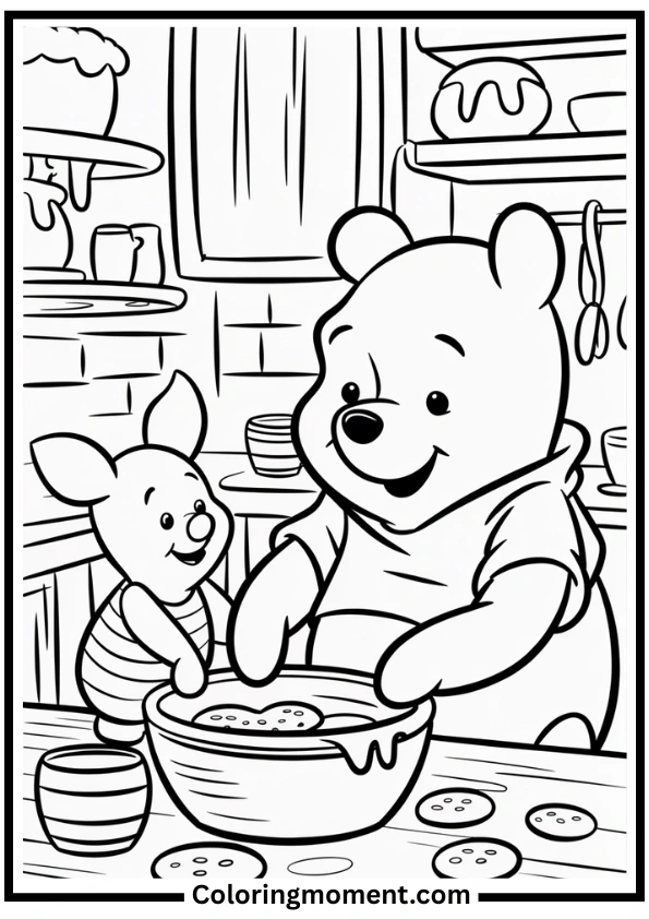 Winnie the Pooh Baking Cookies Coloring Page