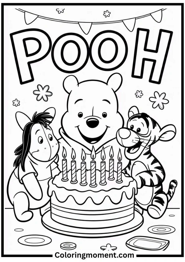 Winnie the Pooh Birthday Party Coloring Page