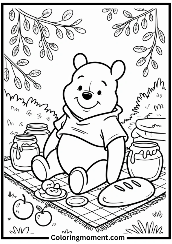 Winnie the Pooh Picnic Blanket Coloring Page