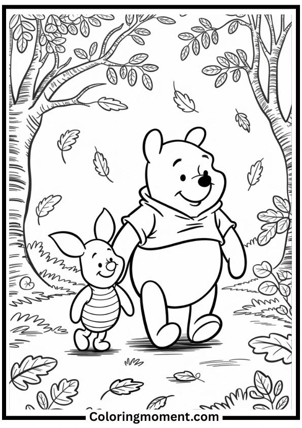 Winnie the Pooh and Piglet Walking Coloring Page