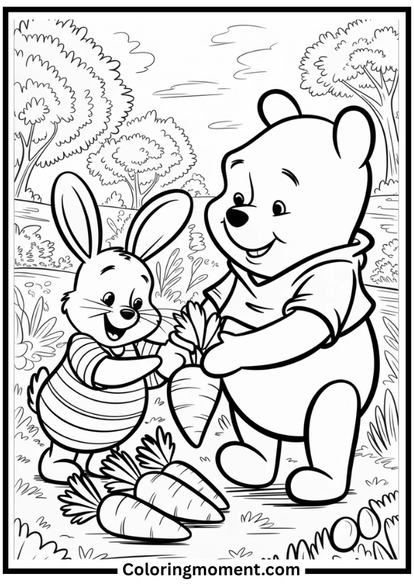 Winnie the Pooh with Butterfly Coloring Page