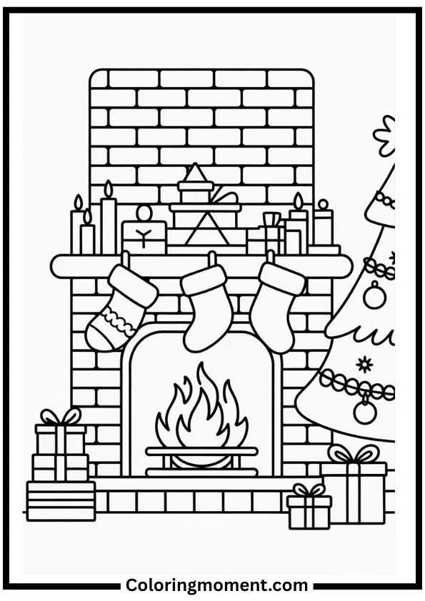 Christmas Fireplace Coloring Pages