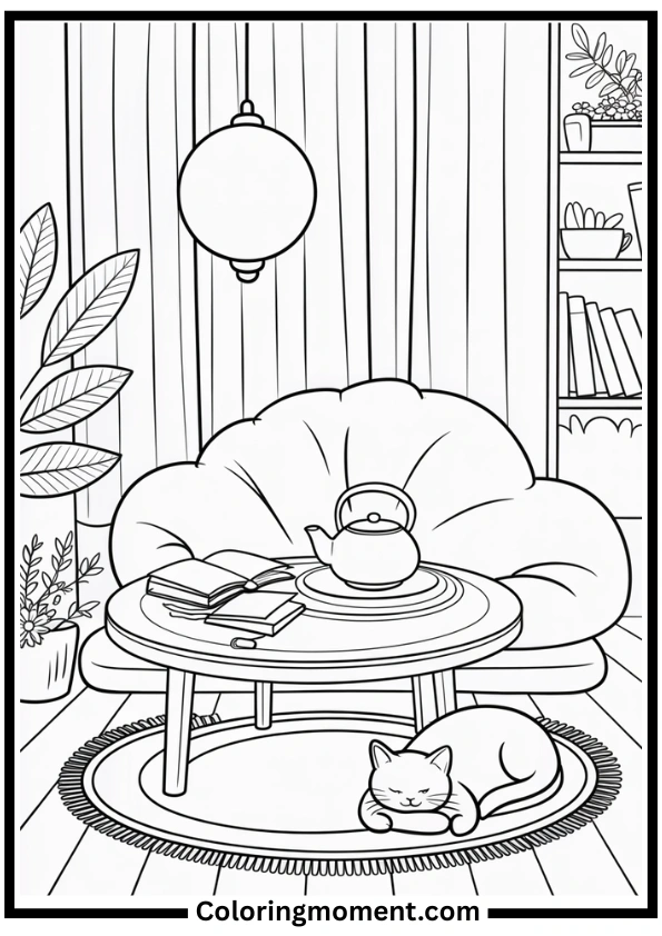 Cozy Kotatsu Table Coloring Page