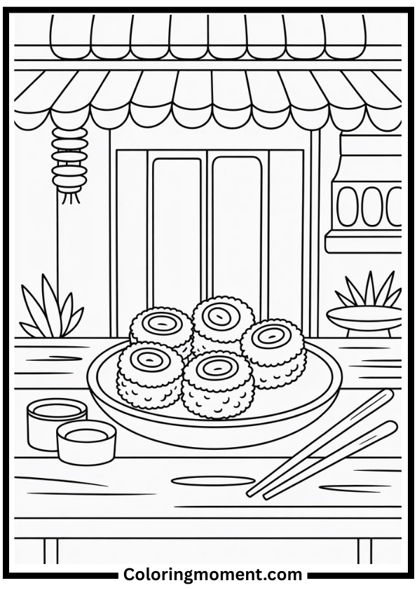 Cozy Sushi Restaurant Coloring Page