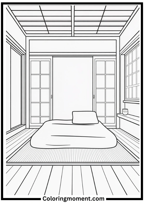 Cozy Tatami Room Coloring Page