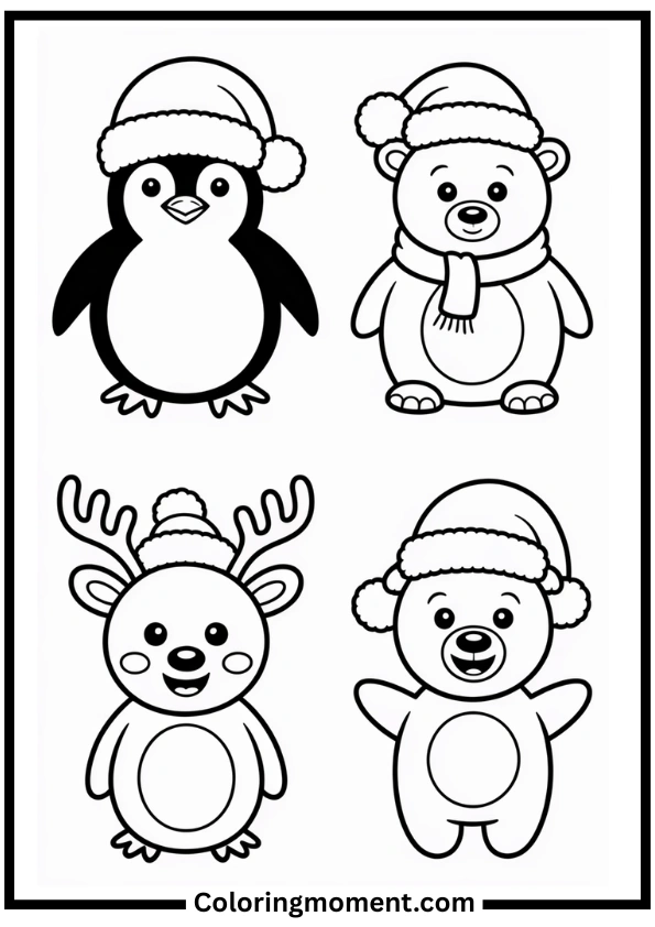 Cute Christmas Animals Coloring Pages
