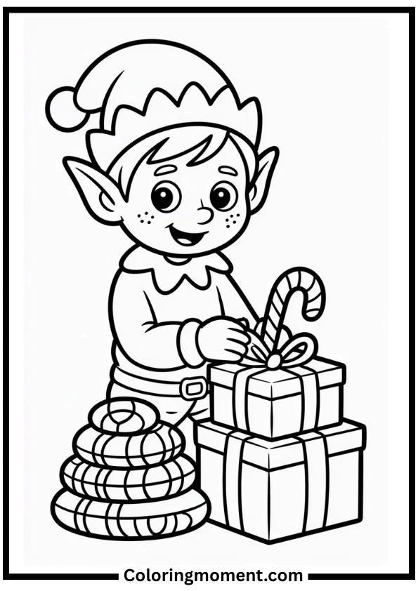 Cute Elf Christmas Coloring Pages