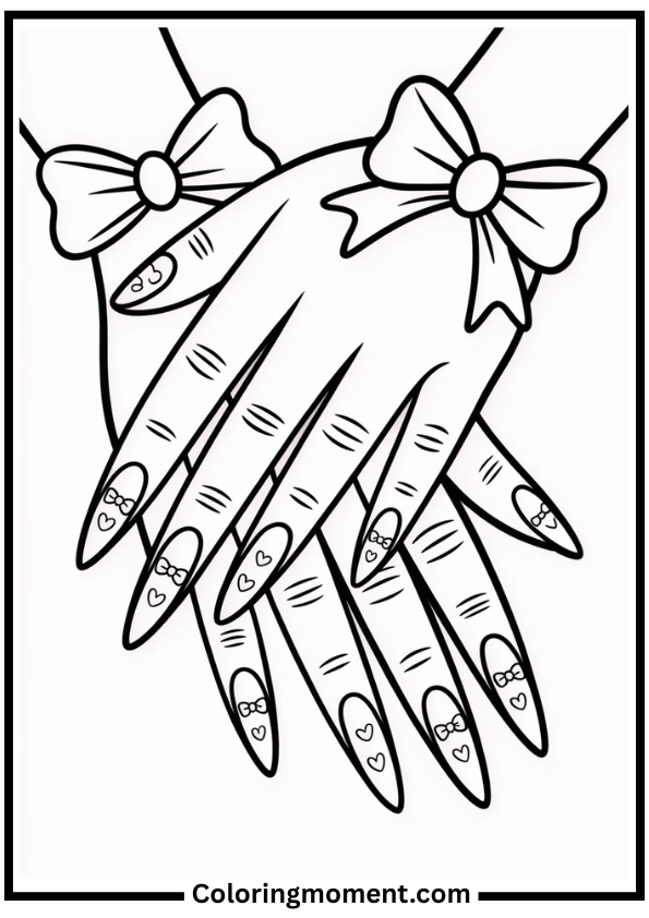 Cute Girly Nails with Bows Coloring Page