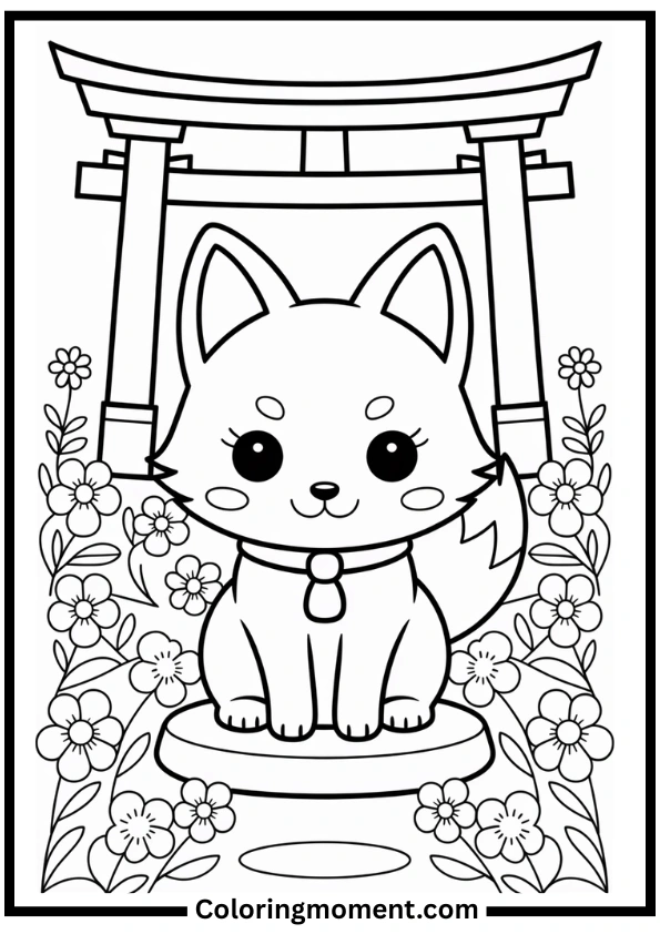 Japanese Fox Shrine Coloring Page