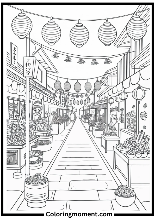 Japanese Street Festival Coloring Page