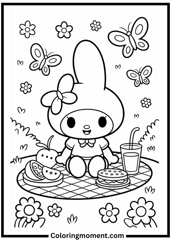 My Melody Picnic Coloring Pages